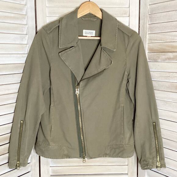 Nili Logan Olive Green Cotton Canvas Double Zip Moto Utility Jacket 6 - Picture 6 of 10